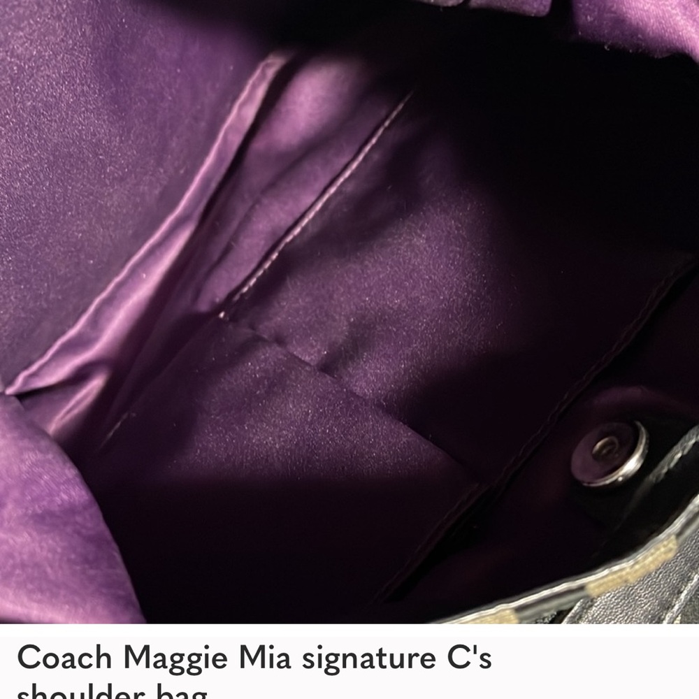 Coach Maggie Madison Signature C’s Shoulder Bag Black Gray, Purple Lining - Picture 10 of 16